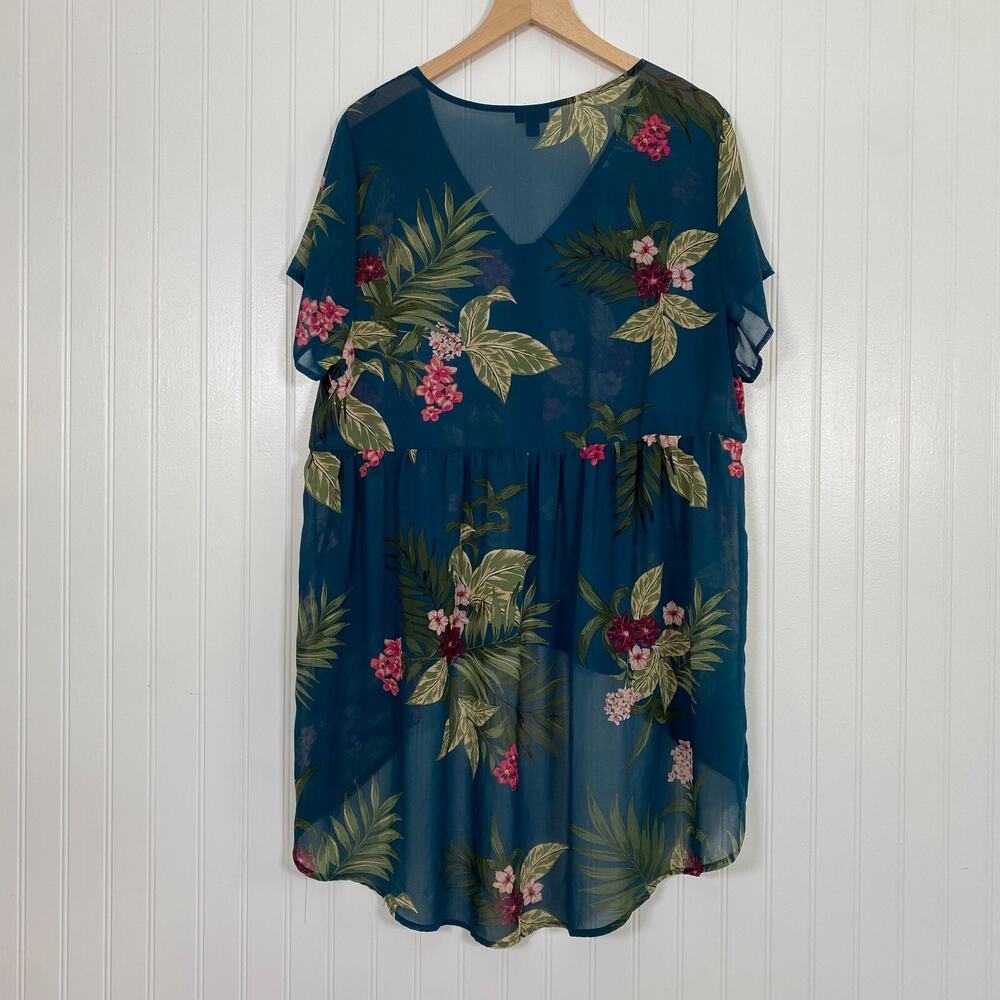 Torrid Womens Sheer Floral Tunic‎ Top Size 2X Button Front Tropical Short Sleeve - Picture 8 of 10